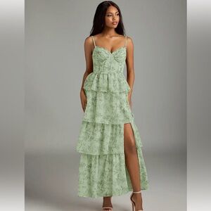 Azazie Mint Green Tiered Maxi Dress